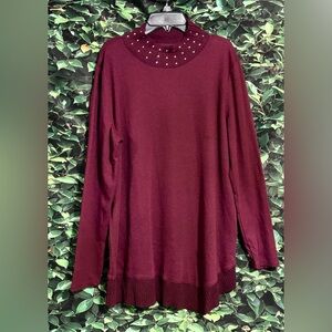 Rafaella Mock Neck Shirt Womens Large Cranberry